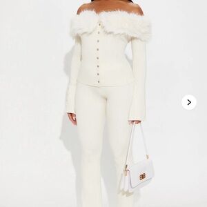 Fashion Nova Off-Shoulder Cream Jumpsuit